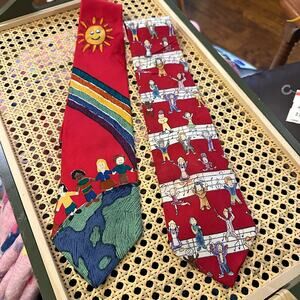 Save the Children 100% Silk, Made in USA Ties X 2. Designed by Children. READ